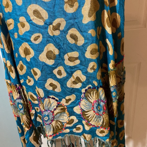 Beautiful Boho Embroidered Long Vest Purple Aqua Teal White Fringe - Picture 8 of 9